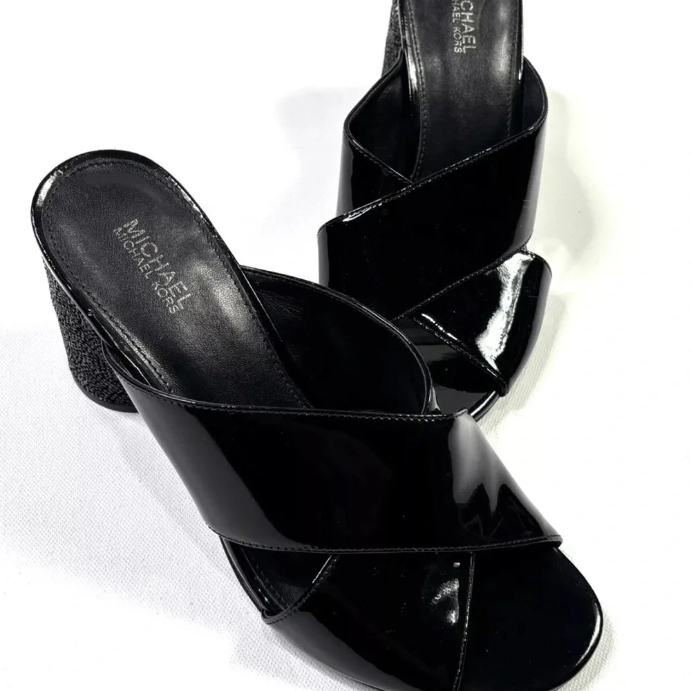 Michael Kors Black Patent Leather Block Heel Sandals - Picture 9 of 9